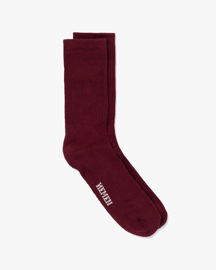 Hemen Biarritz HMN04 Organic Cotton Rib Sport Socks - Wine Red