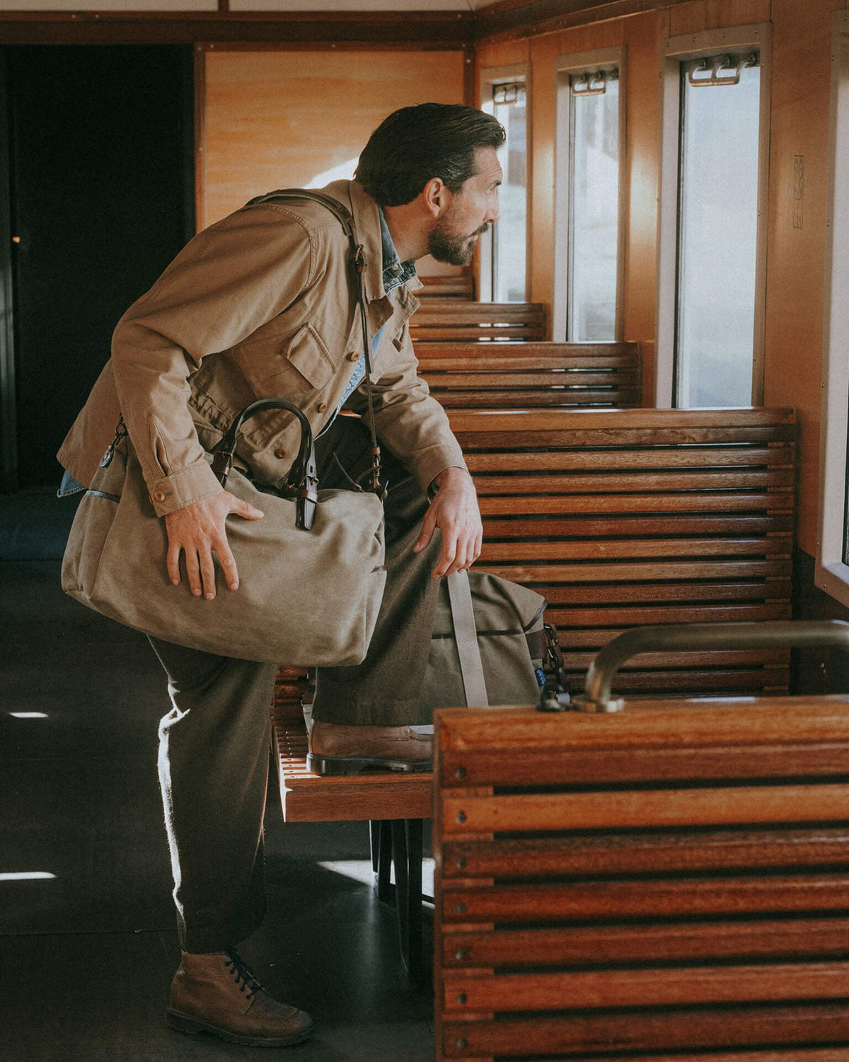 Bleu de Chauffe Hobo Travel Bag - Khaki US Stonewashed | Bleu de Chauffe Bags | Jeanstore