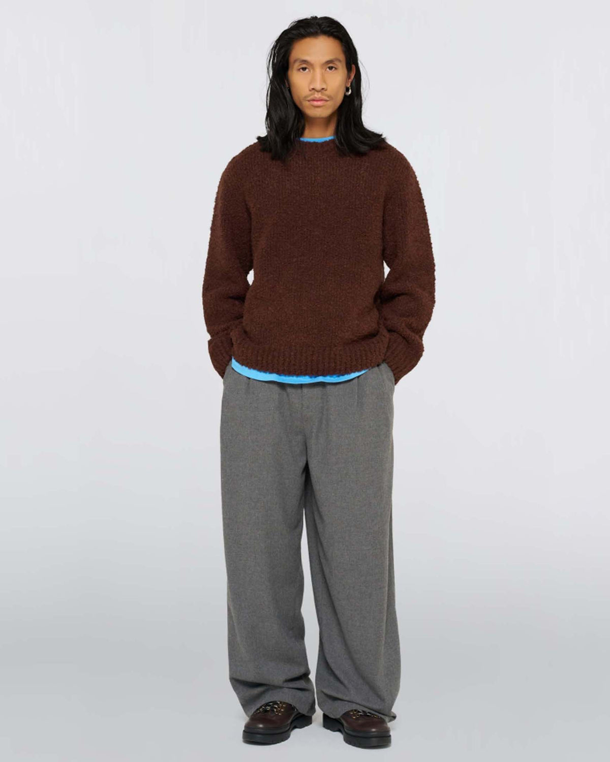 Edwin Dun Textured Sweater - Rum Raisin Garment Washed