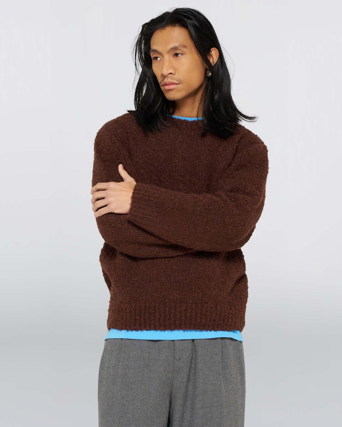Edwin Dun Textured Sweater - Rum Raisin Garment Washed