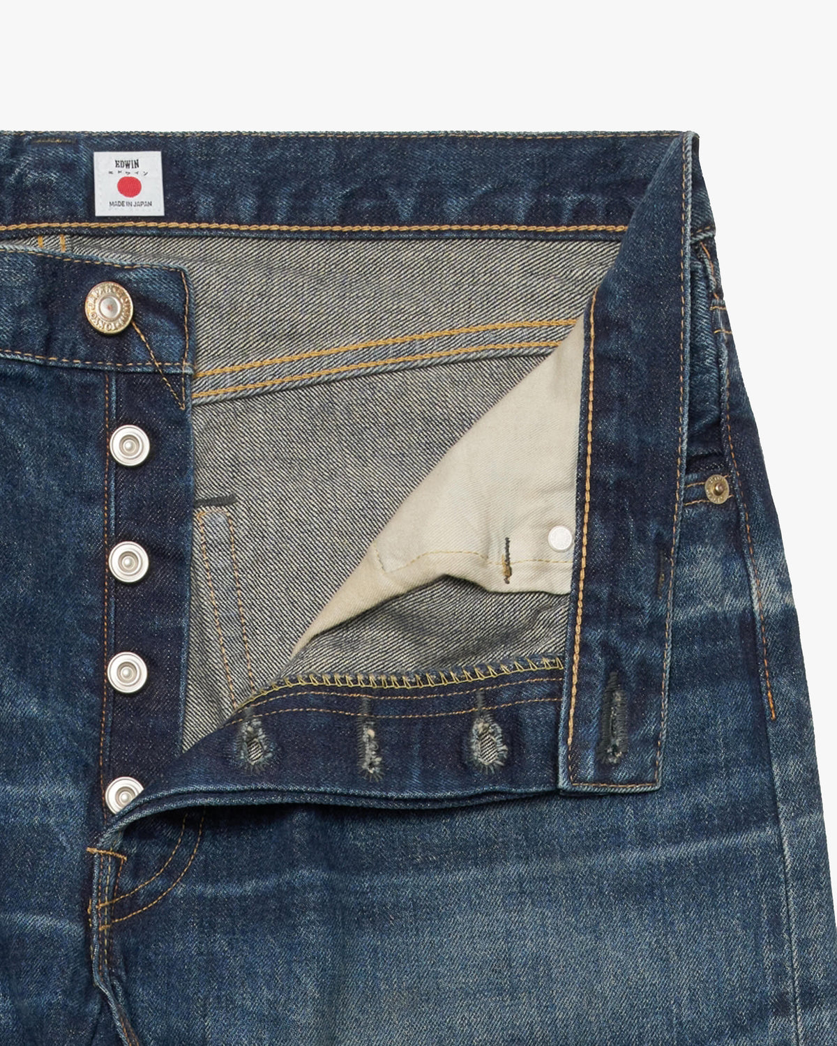 Edwin Made In Japan Loose Fit Mens Jeans - 13.5oz Kaihara Dark Pure Indigo Rainbow Selvage Denim / Blue Dark Used