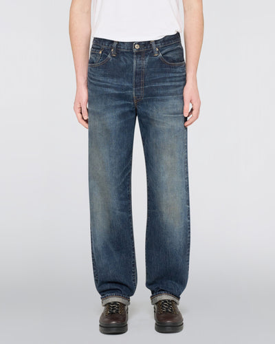 Edwin Made In Japan Loose Fit Mens Jeans - 13.5oz Kaihara Dark Pure Indigo Rainbow Selvage Denim / Blue Dark Used
