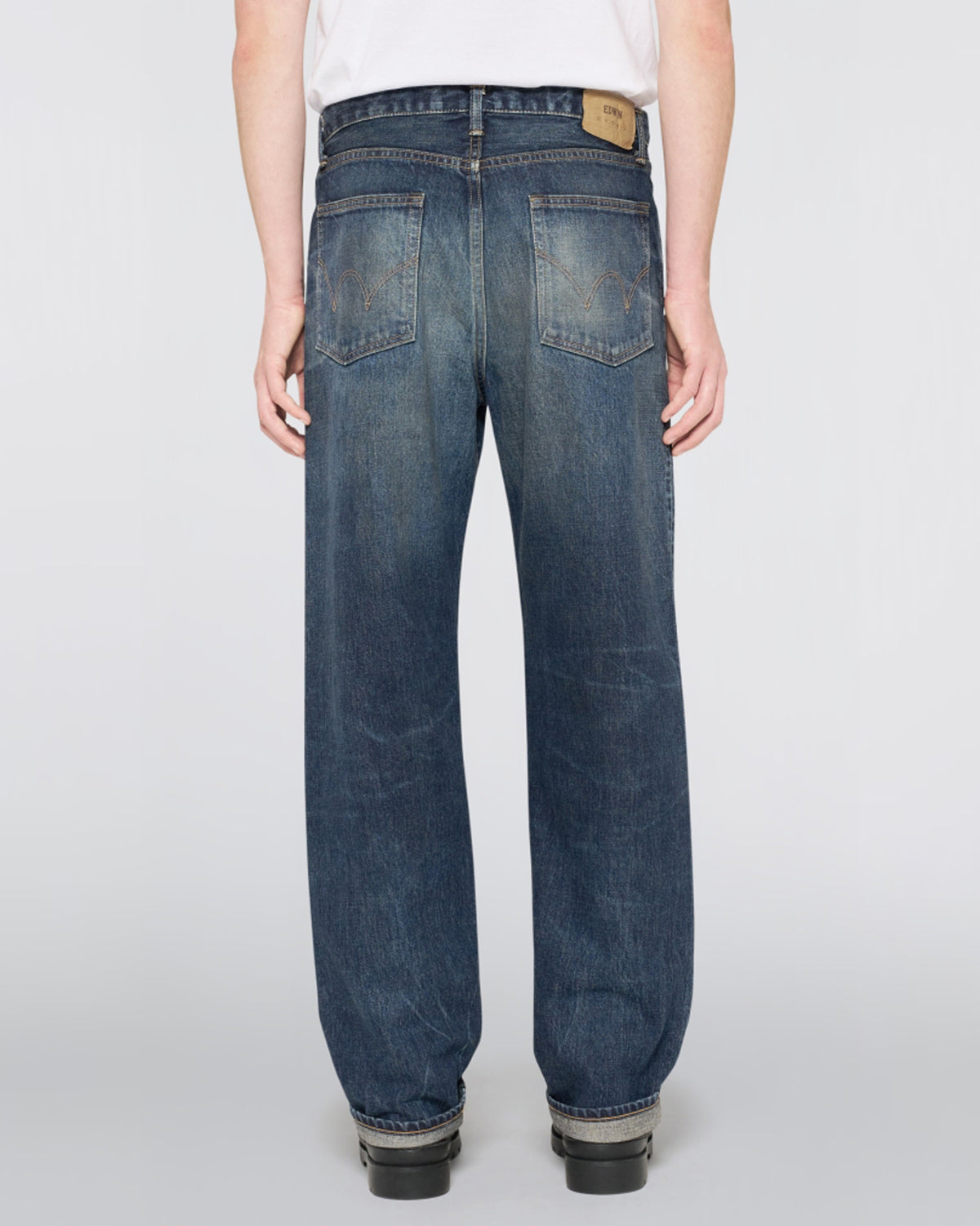 Edwin Made In Japan Loose Fit Mens Jeans - 13.5oz Kaihara Dark Pure Indigo Rainbow Selvage Denim / Blue Dark Used