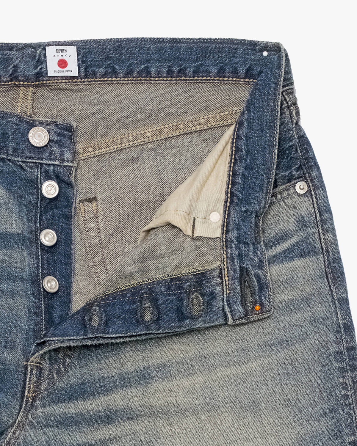 Edwin Made in Japan Loose Fit Mens Jeans - 10.5oz Kaihara Lightweight Red Selvage Denim / Blue Dark Used