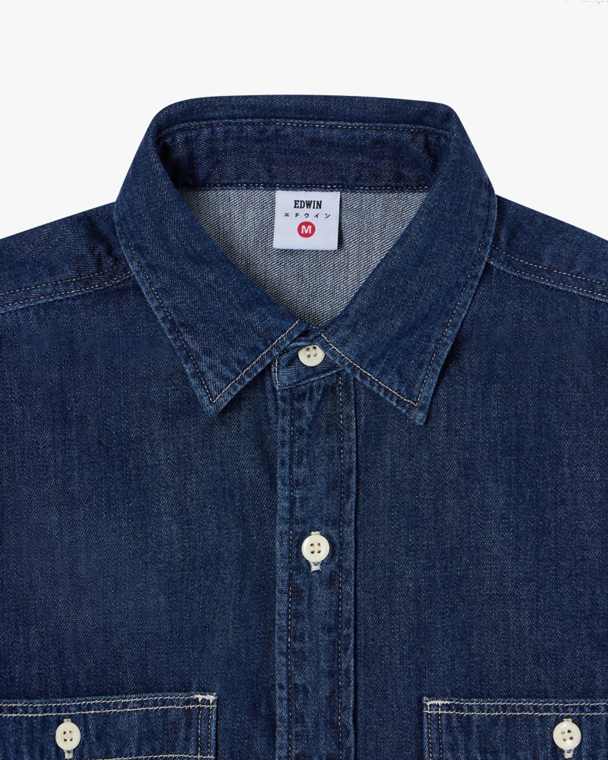 Edwin L/S Work Shirt - 7oz Right Hand Denim / Blue Dark Used | Edwin Shirts | Jeanstore