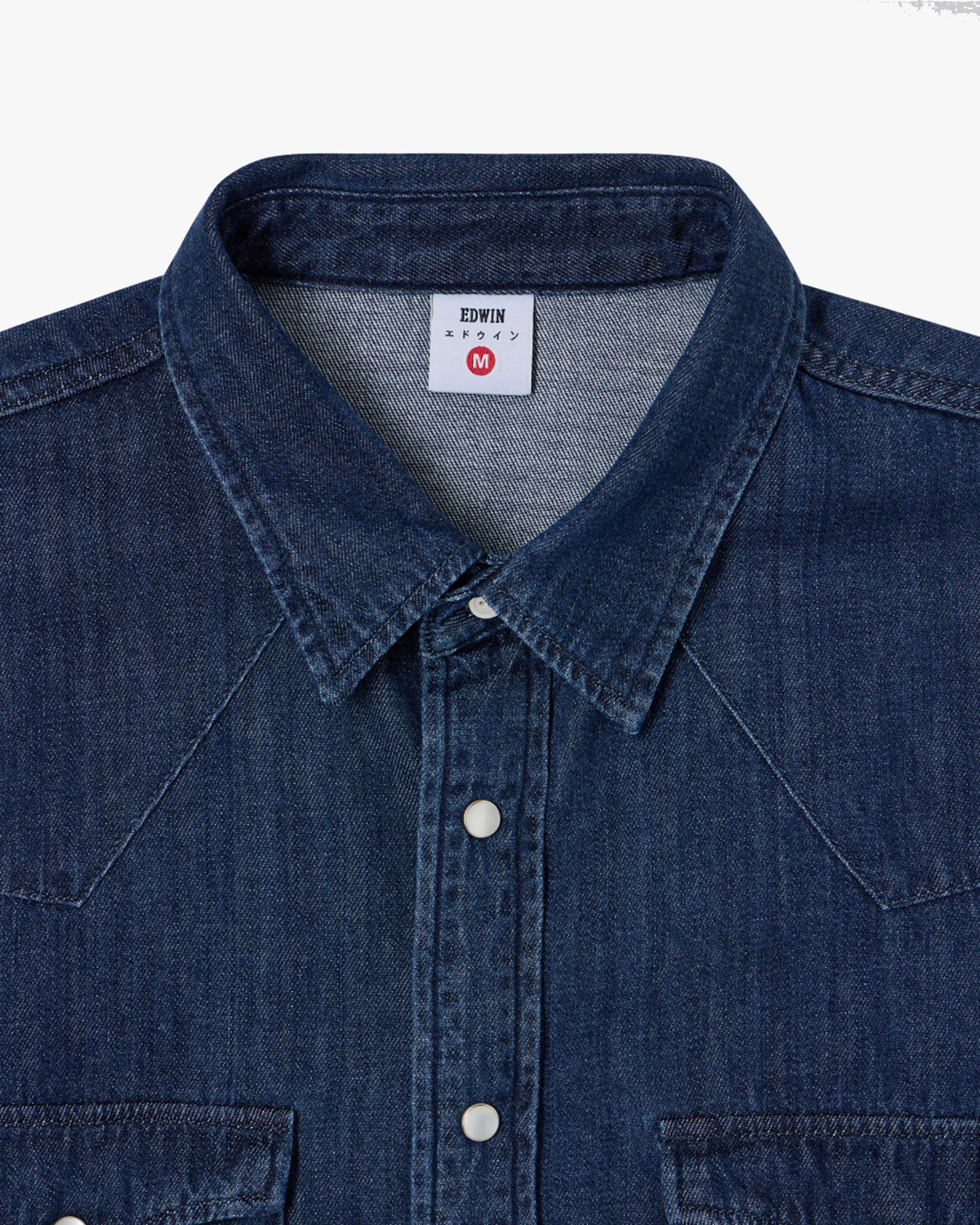 Edwin L/S Western Shirt - 7oz Right Hand Denim / Blue Dark Used | Edwin Shirts | Jeanstore