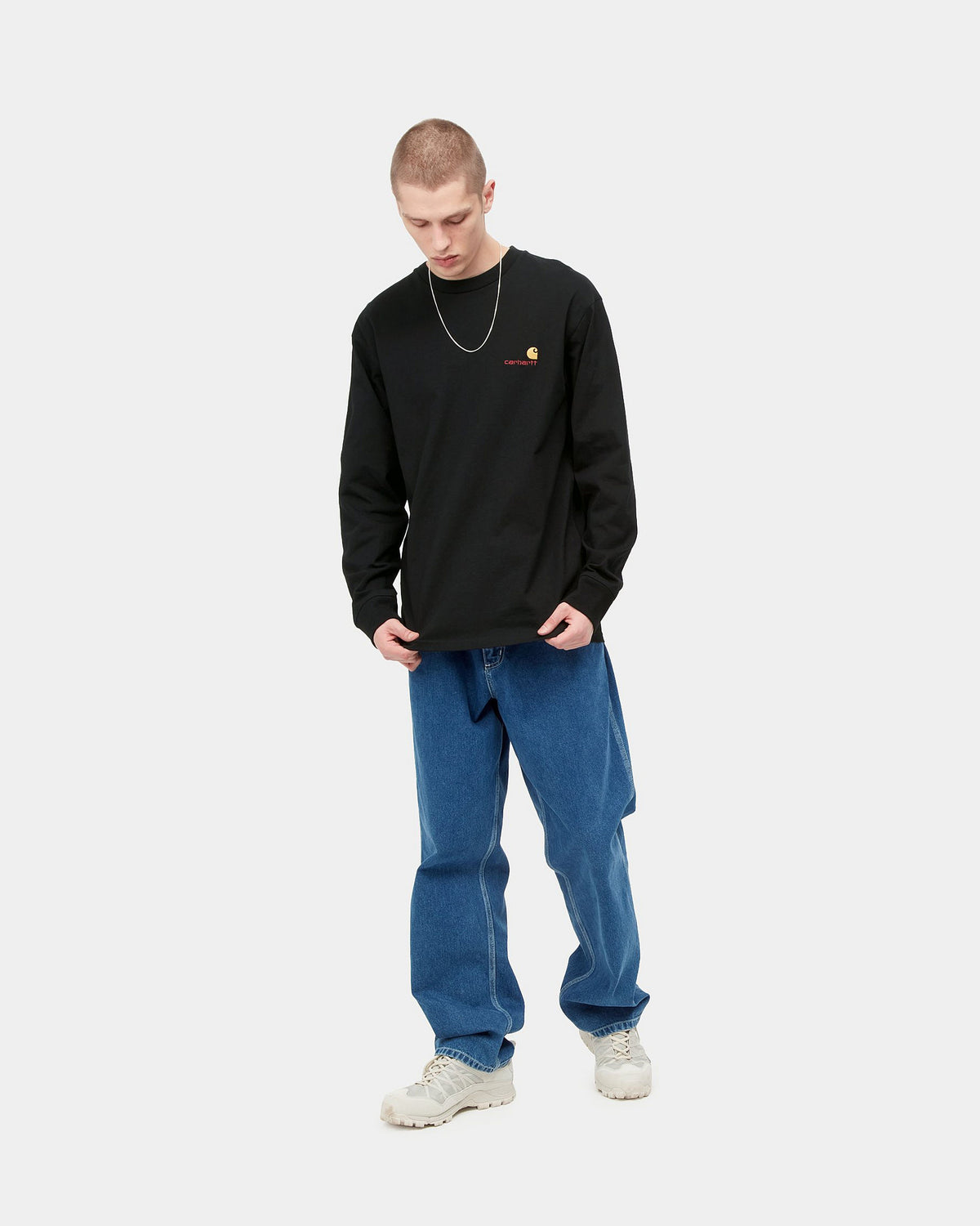 Carhartt WIP L/S American Script Tee - Black | Carhartt WIP T Shirts | JEANSTORE
