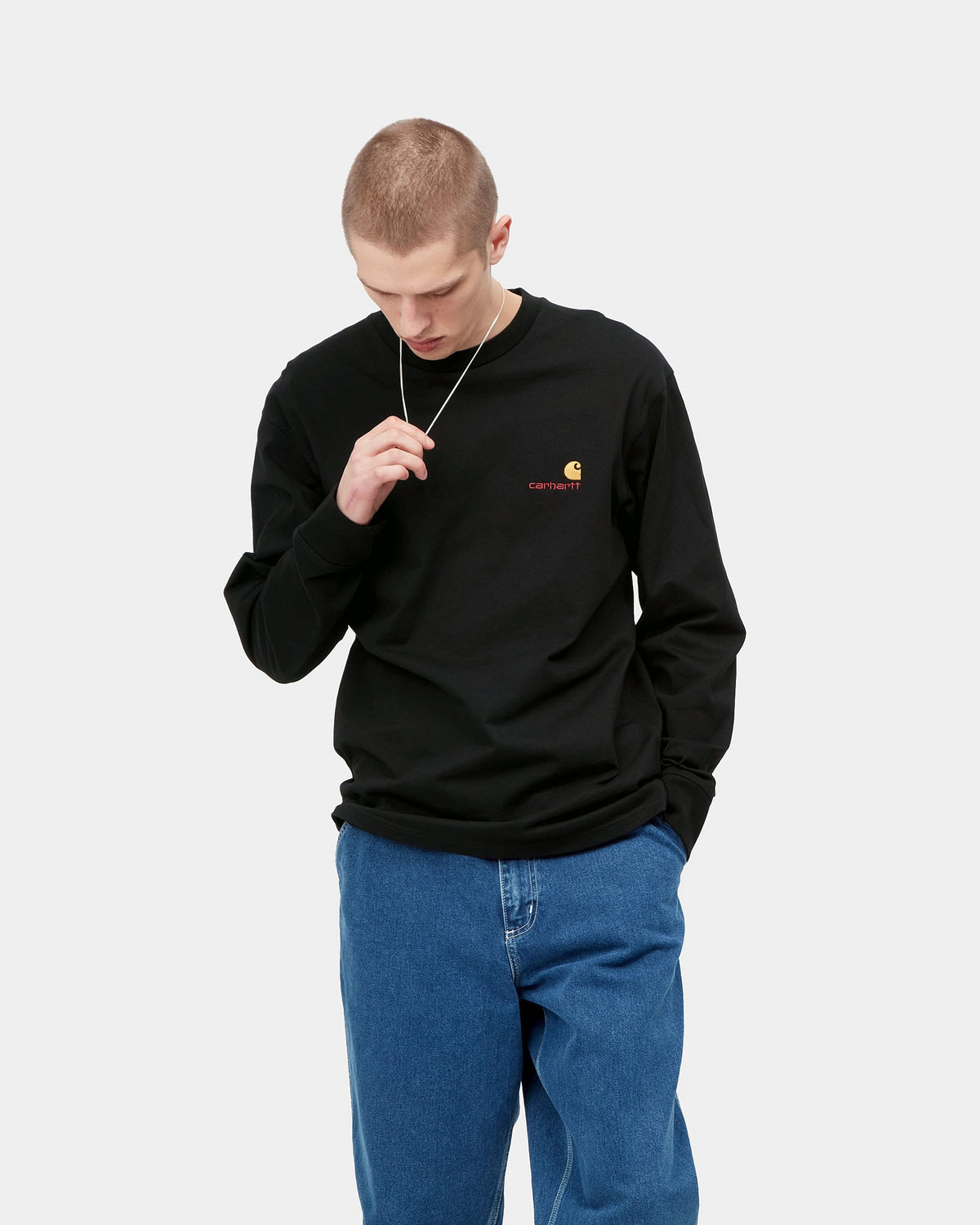 Carhartt WIP L/S American Script Tee - Black | Carhartt WIP T Shirts | JEANSTORE
