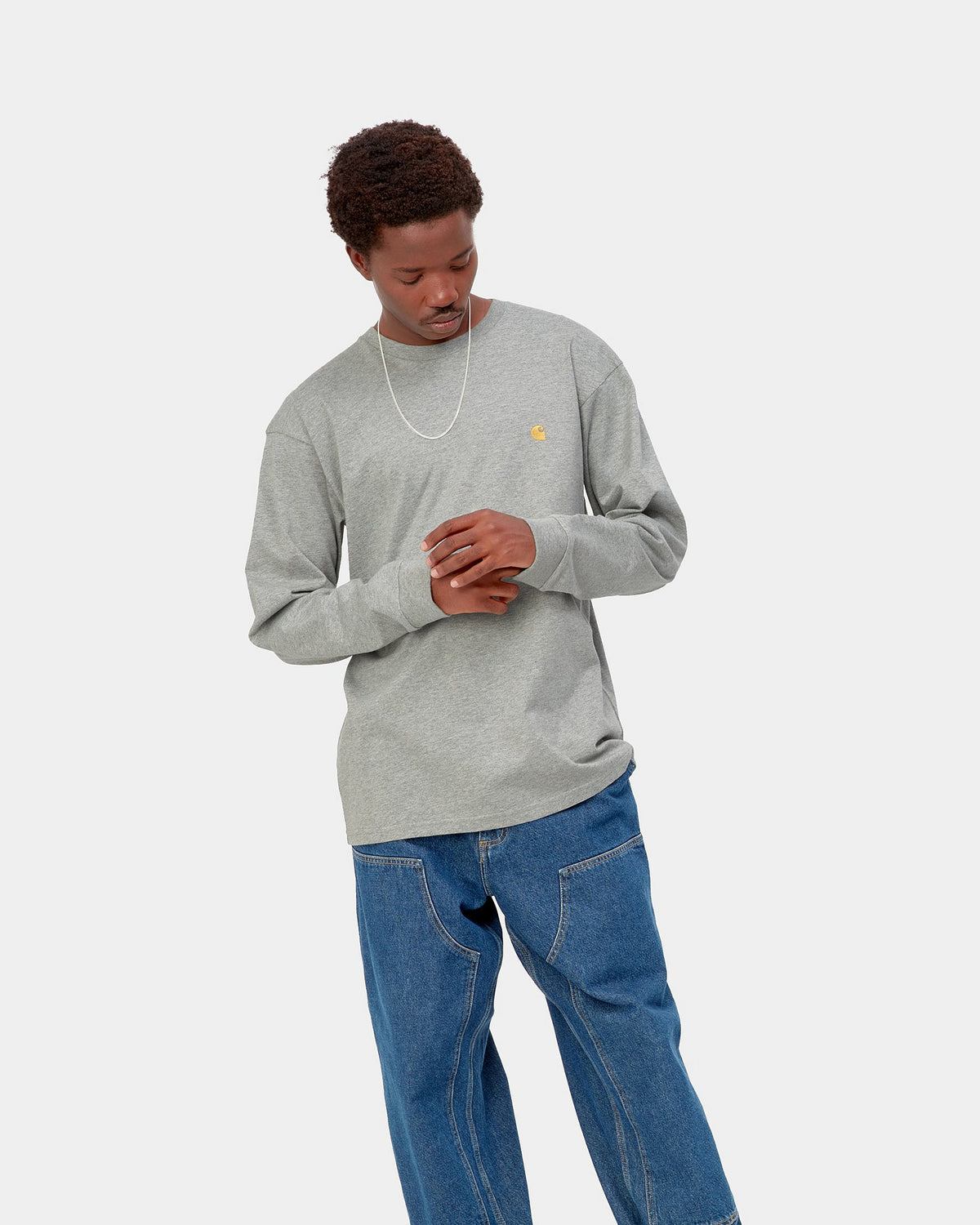 Carhartt WIP L/S Chase Tee - Grey Heather / Gold | Carhartt WIP T Shirts | JEANSTORE