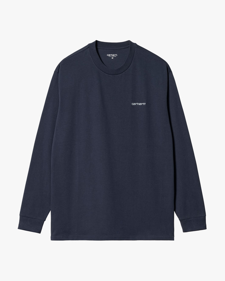 Carhartt WIP L/S Script Embroidery Tee - Air Force Blue / White