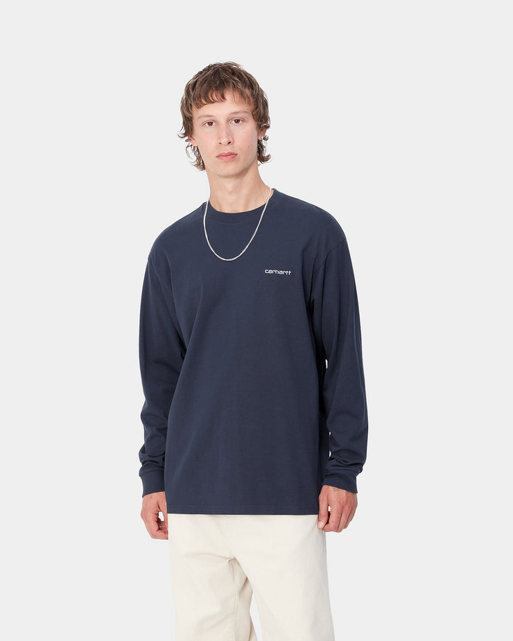 Carhartt WIP L/S Script Embroidery Tee - Air Force Blue / White