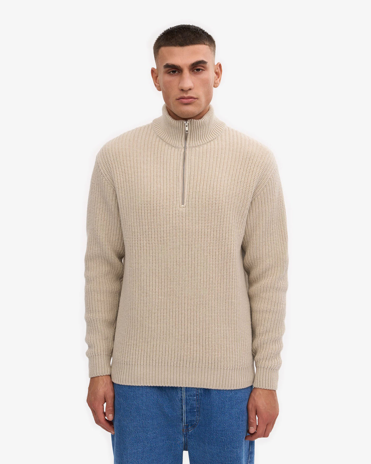 Colorful Standard Merino Wool Quarter Zip Sweater - Ivory White
