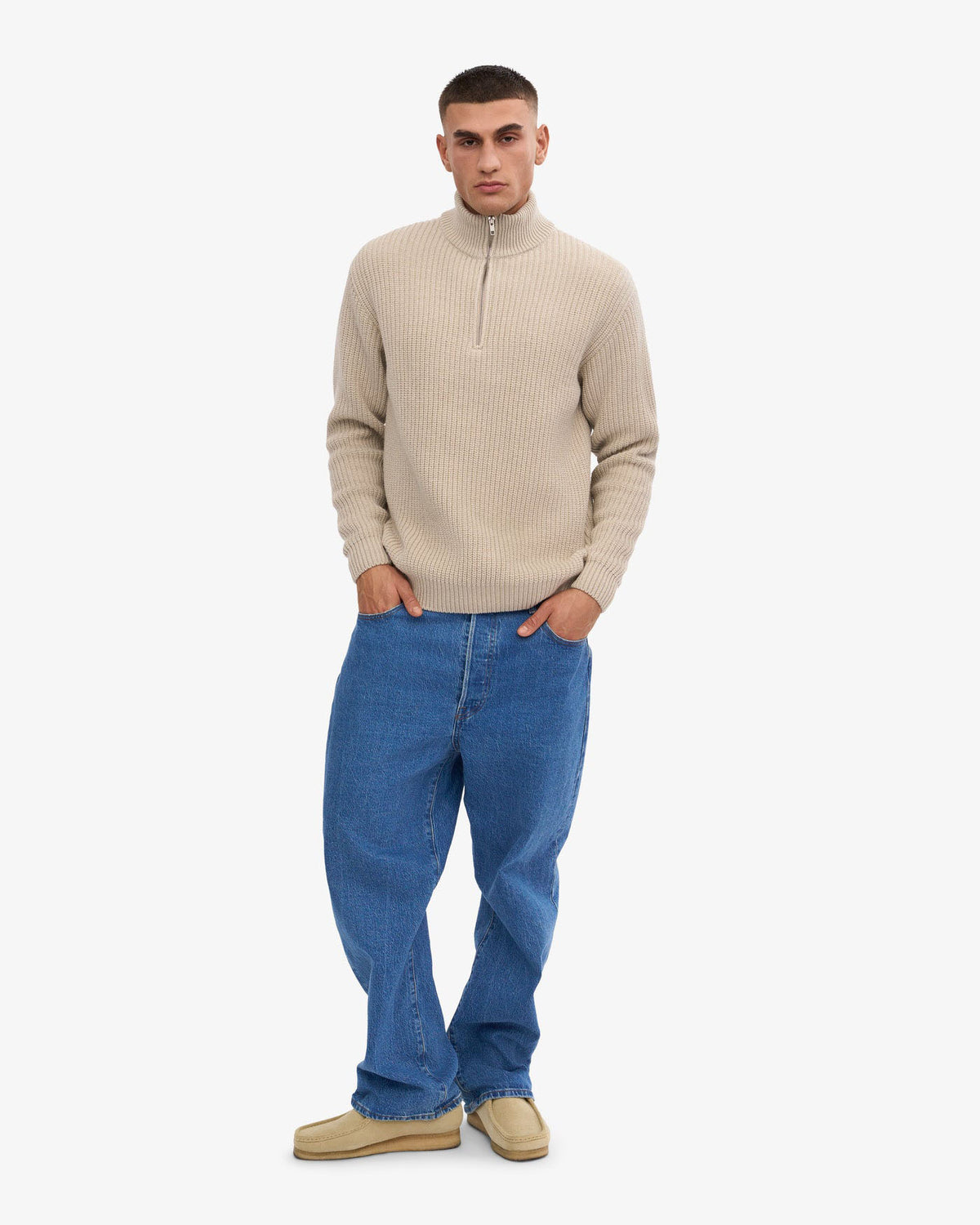Colorful Standard Merino Wool Quarter Zip Sweater - Ivory White