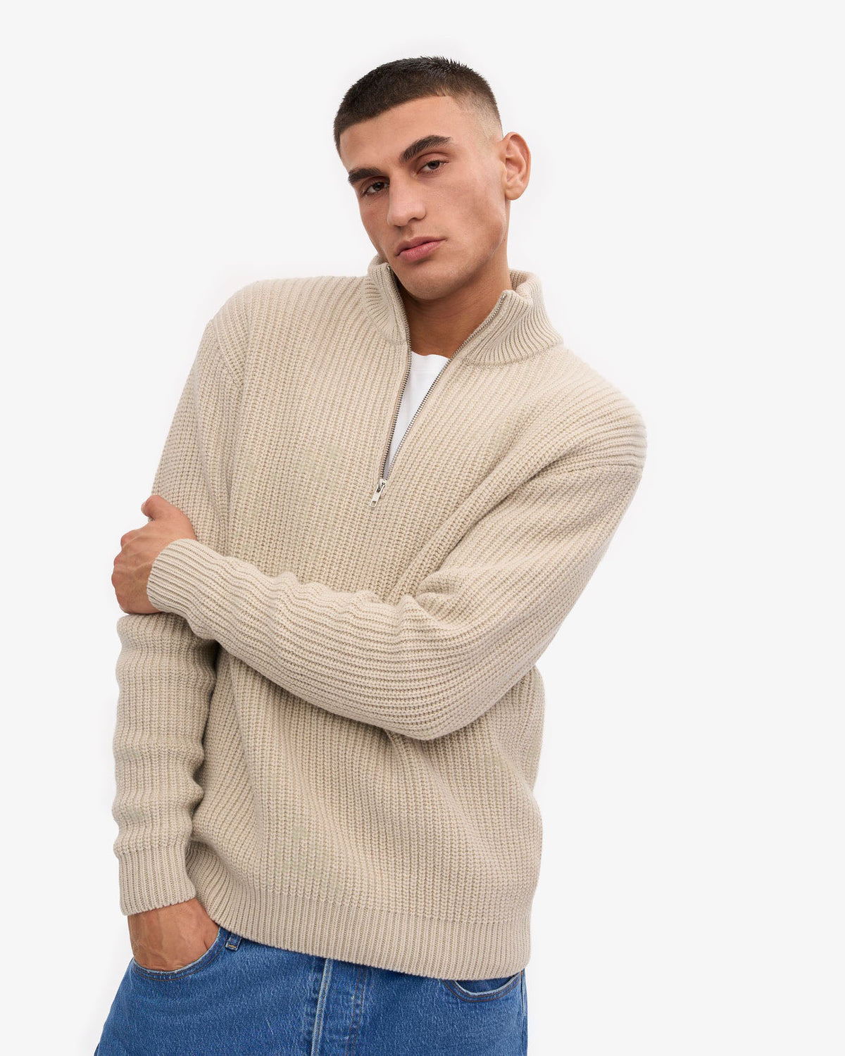 Colorful Standard Merino Wool Quarter Zip Sweater - Ivory White
