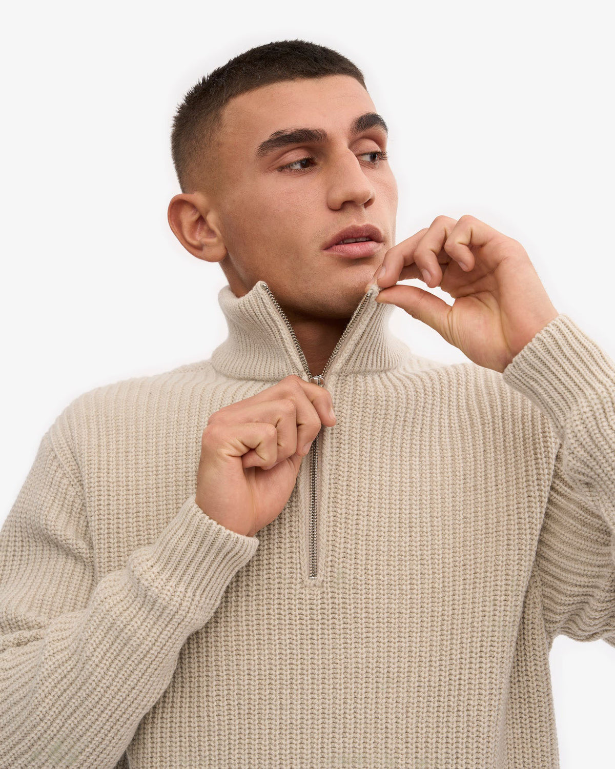 Colorful Standard Merino Wool Quarter Zip Sweater - Ivory White