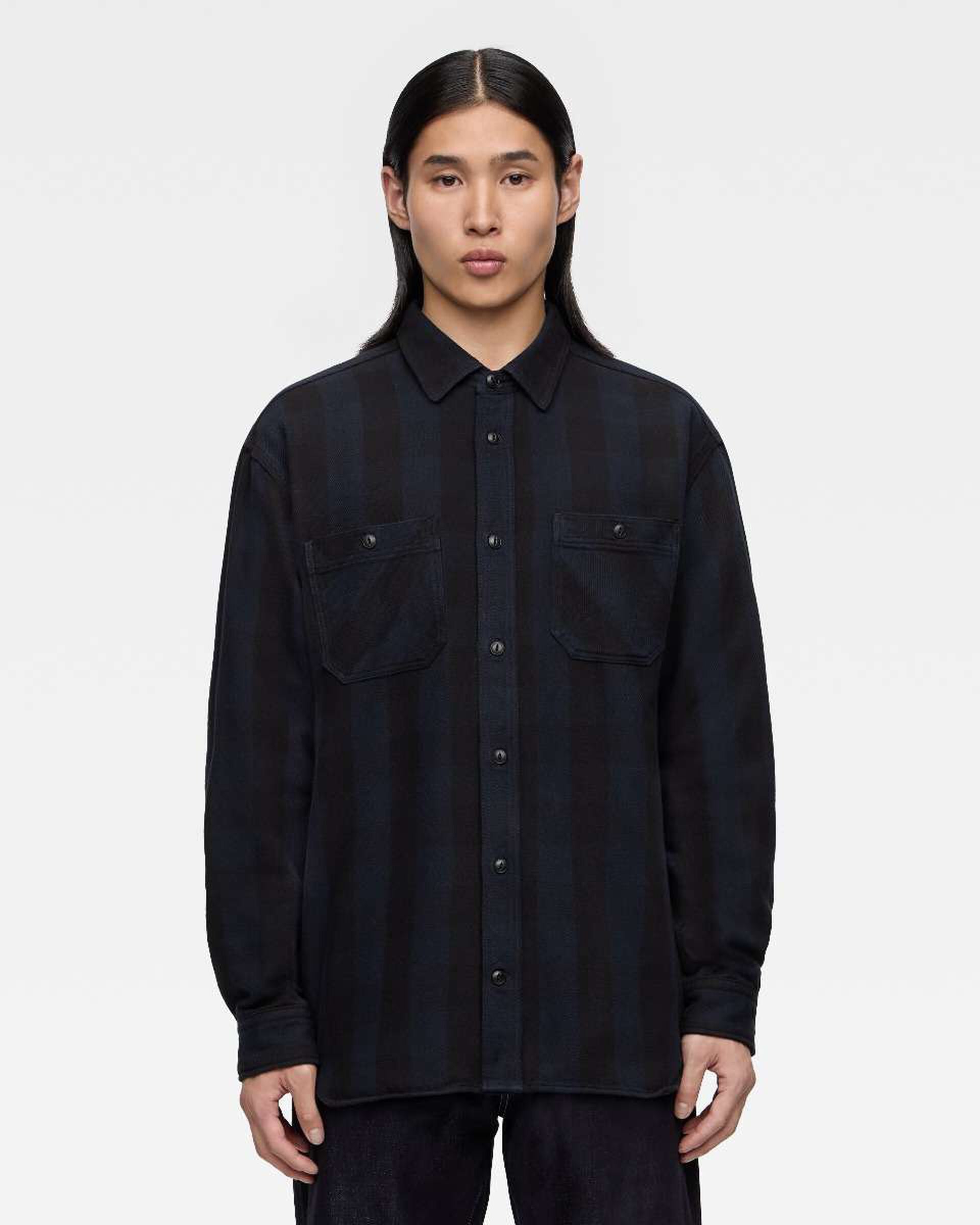 MOMOTARO JEANS MMLS6002 Block Check L/S Shirt - Navy