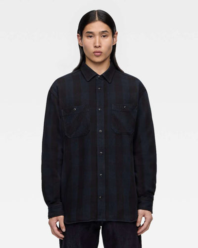 MOMOTARO JEANS MMLS6002 Block Check L/S Shirt - Navy