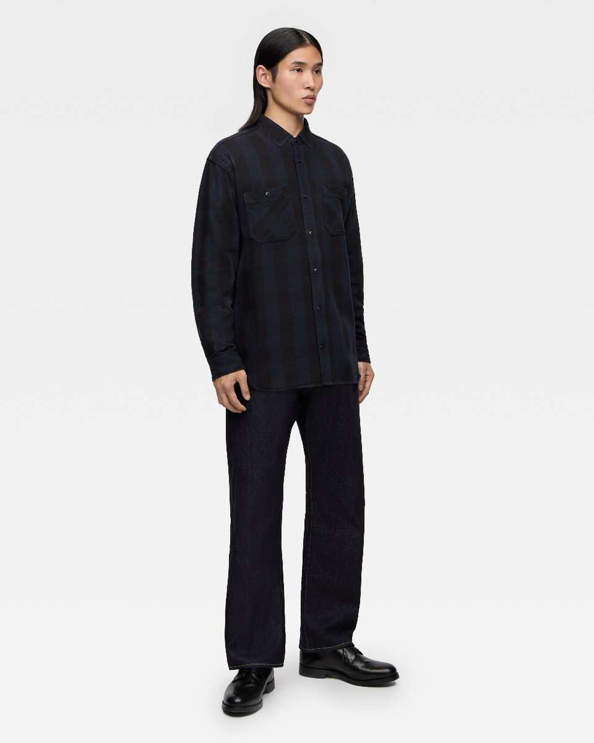 MOMOTARO JEANS MMLS6002 Block Check L/S Shirt - Navy