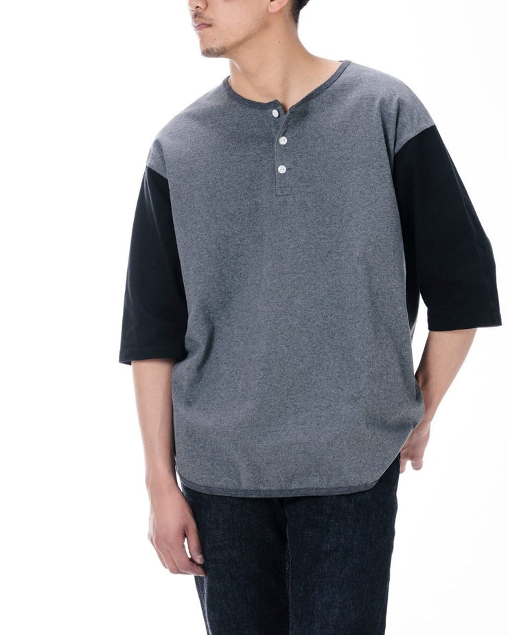 Momotaro Jeans Henley Baseball Shirt - Dark Grey / Black