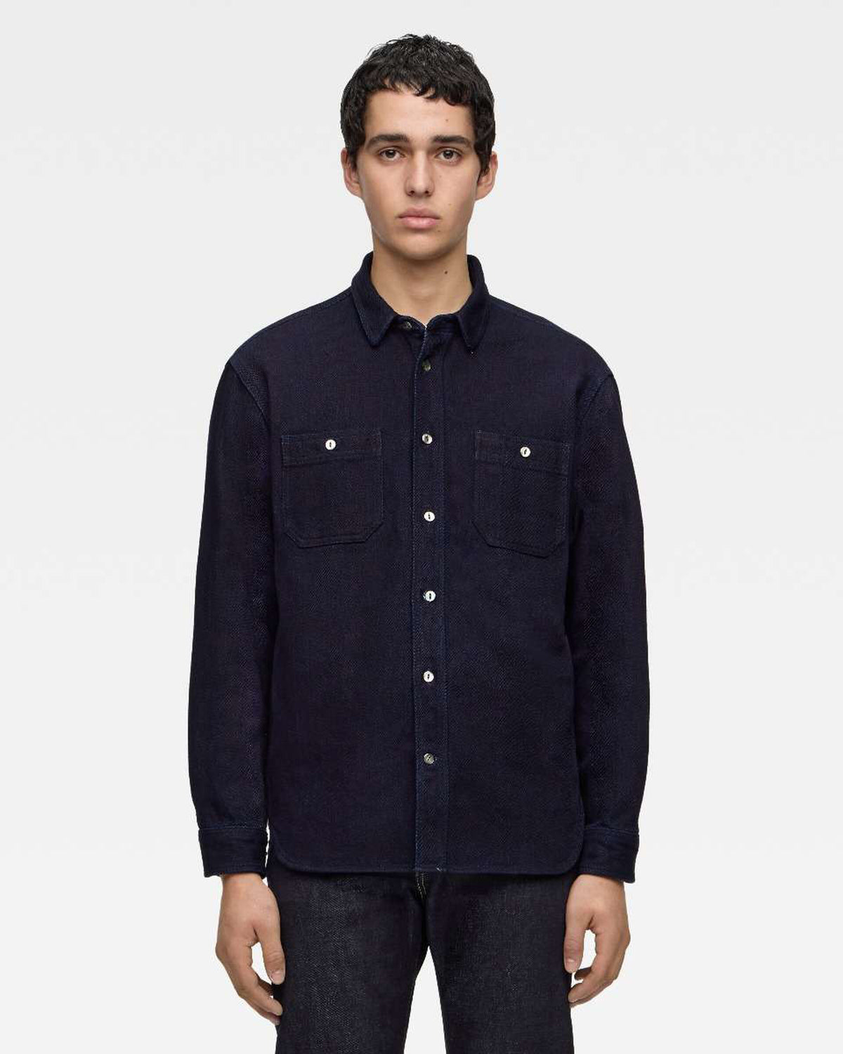 MOMOTARO JEANS MXLS1036 Triple Stitch L/S Dobby Shirt - Indigo | MOMOTARO JEANS Shirts | JEANSTORE