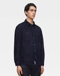 MOMOTARO JEANS MXLS1036 Triple Stitch L/S Dobby Shirt - Indigo | MOMOTARO JEANS Shirts | JEANSTORE