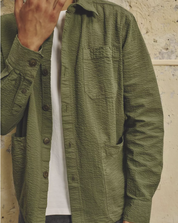 Le Mont St Michel Coban Seersucker Overshirt - Khaki | Le Mont St Michel Shirts | JEANSTORE
