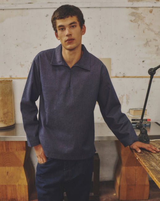 Le Mont St Michel Vilhelm Heavy Twill Vareuse - Navy