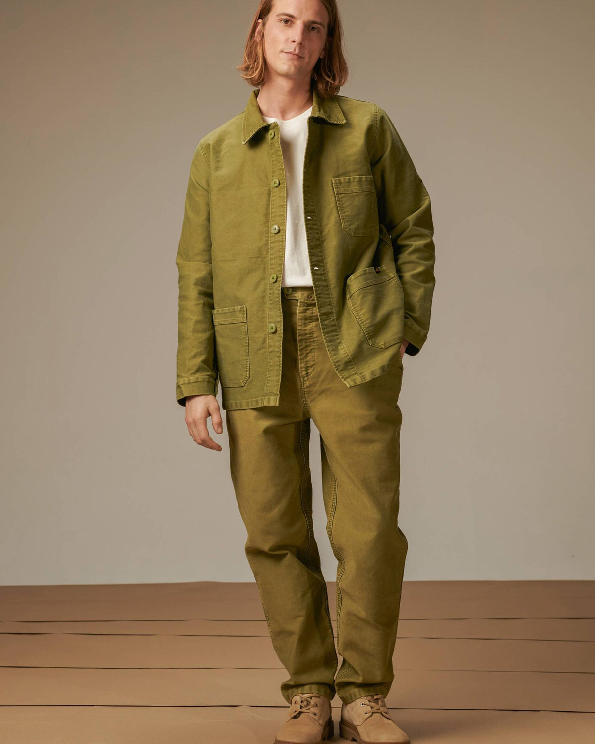 Le Mont St Michel Moleskin Vintage Washed Work Jacket - Khaki | Le Mont St Michel Jackets & Coats | JEANSTORE