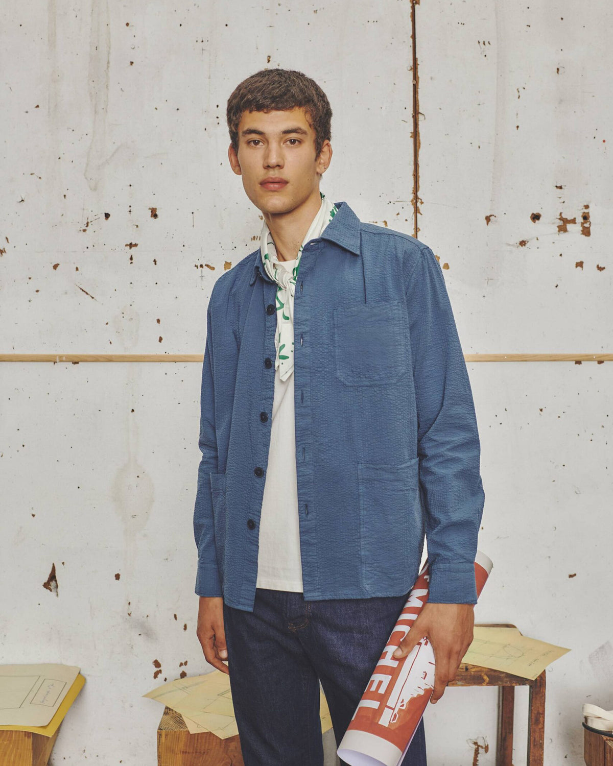 Le Mont St Michel Coban Seersucker Overshirt - Navy | Le Mont St Michel Shirts | JEANSTORE