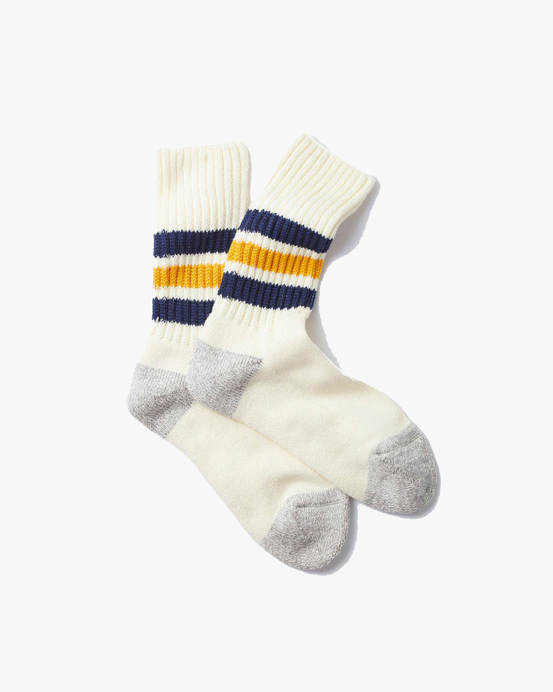 RoToTo R1255 Coarse Ribbed Oldschool Socks - Navy / Yellow