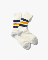 RoToTo R1255 Coarse Ribbed Oldschool Socks - Navy / Yellow