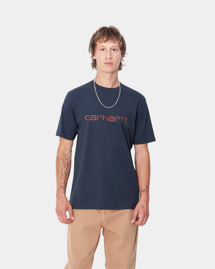 Carhartt WIP S/S Script Tee - Air Force Blue / Malbec