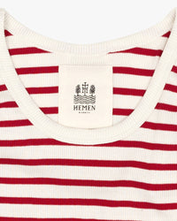 red and white striped ribbed tank top detail