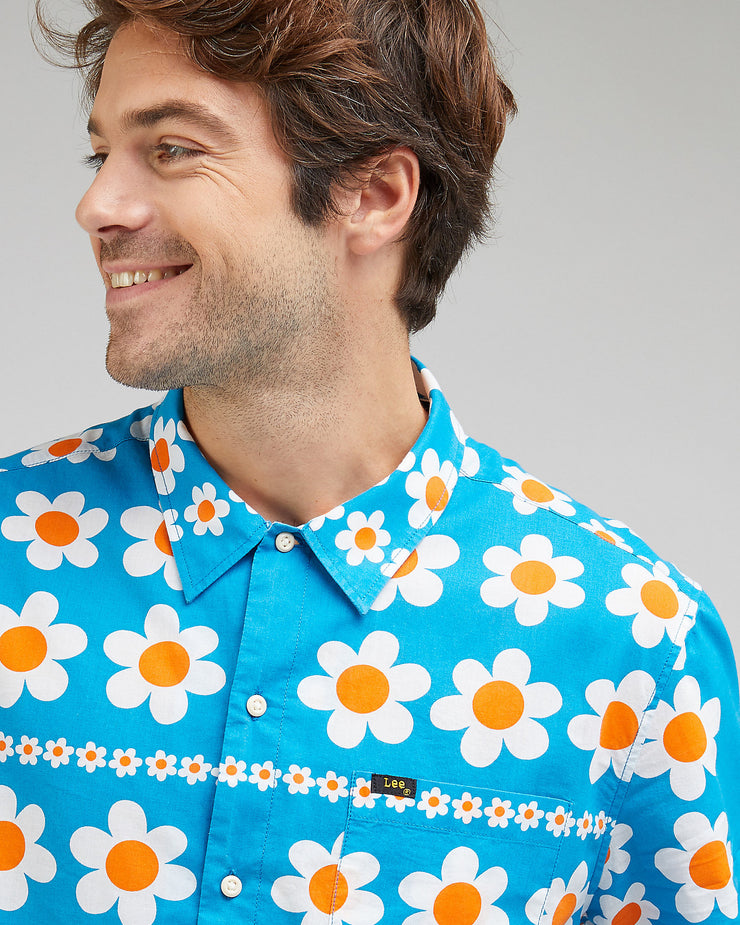 Men's Lee 101 Floral Resort Shirt in Orange Crush