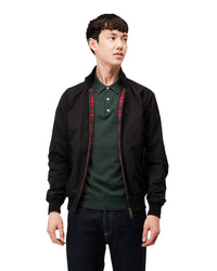 baracuta g9 harrington jacket black, worn front view on model