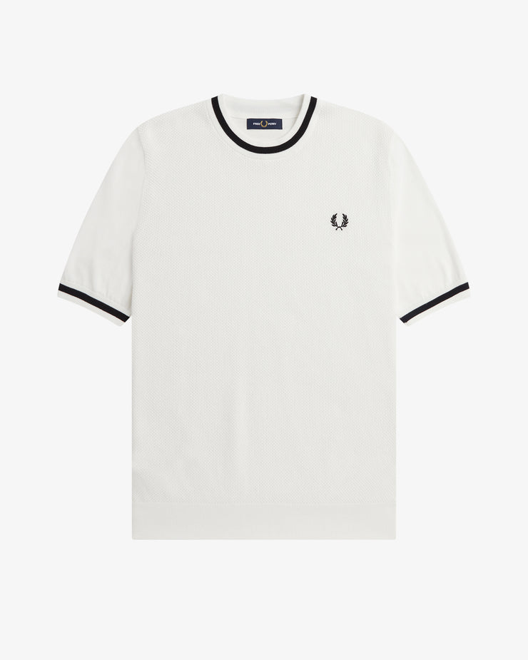 Fred Perry Textured Front Knitted T Shirt - Snow White
