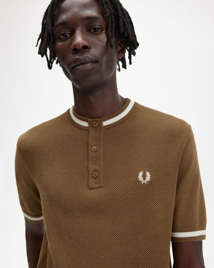 Fred Perry Textured Front Knitted Henley - Shaded Stone | Fred Perry T Shirts | JEANSTORE