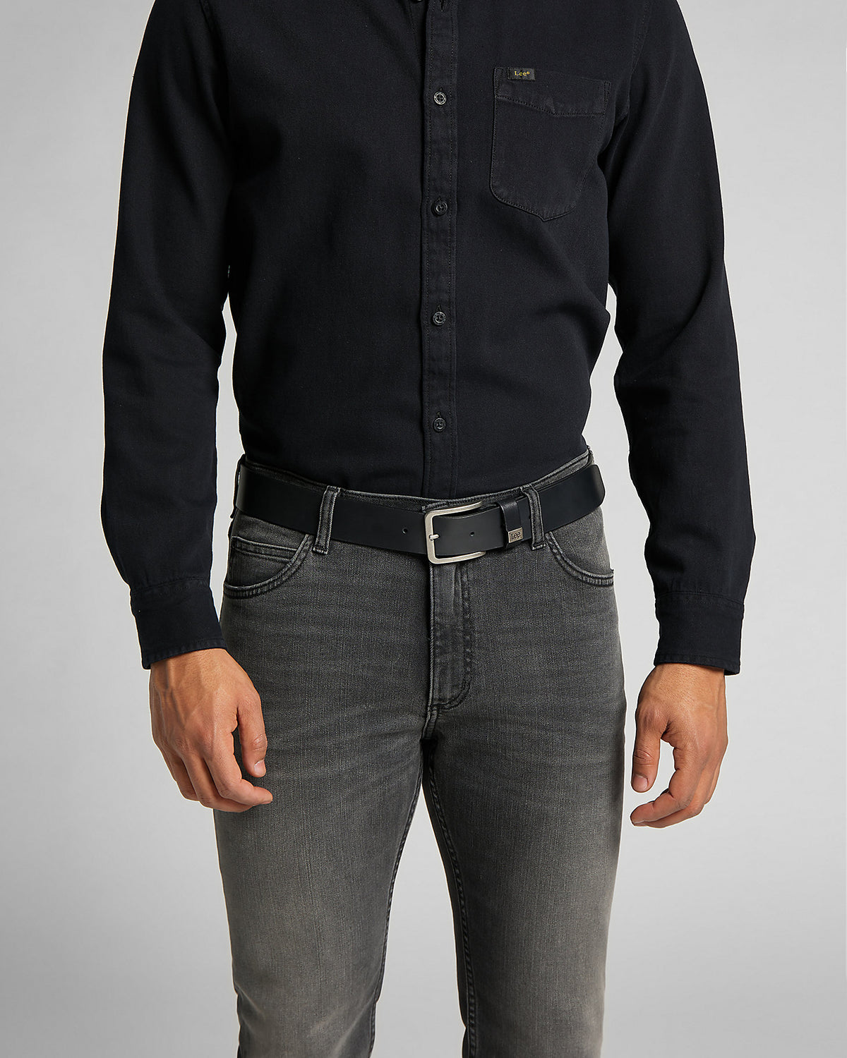 Lee Small Logo Leather Belt - Black