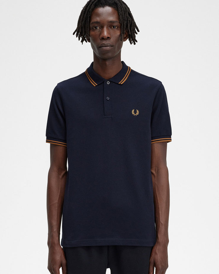 Fred Perry Twin Tipped Polo Shirt - Navy / Dark Caramel – JEANSTORE