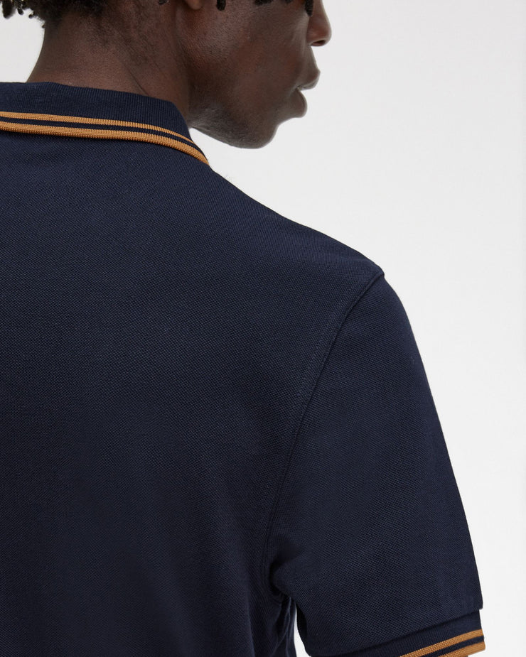 Fred Perry Twin Tipped Polo Shirt - Navy / Dark Caramel – JEANSTORE