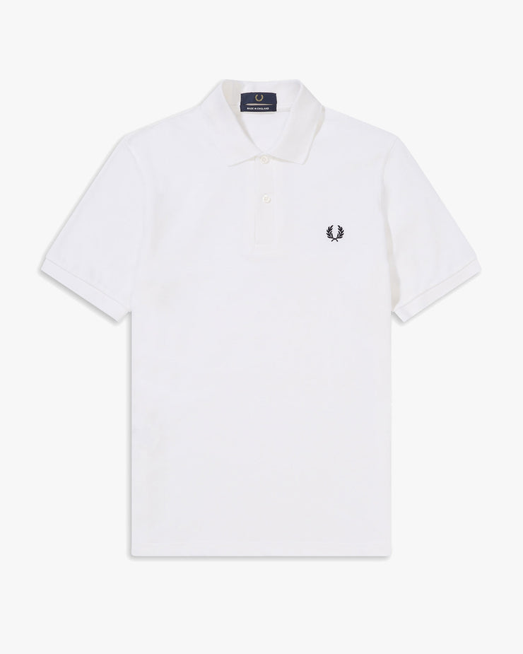 Fred Perry M3 Made In England Plain Polo Shirt - White / Navy | Fred Perry Polo Shirts | JEANSTORE