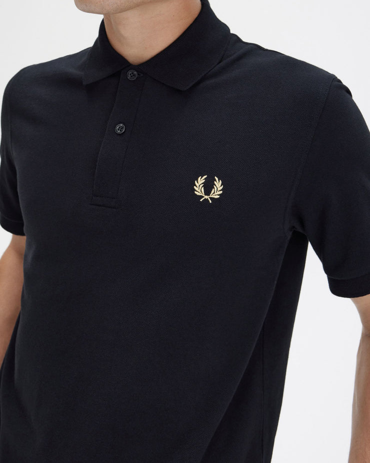 Fred Perry M3 Made In England Plain Polo Shirt - Black / Champagne | Fred Perry Polo Shirts | JEANSTORE