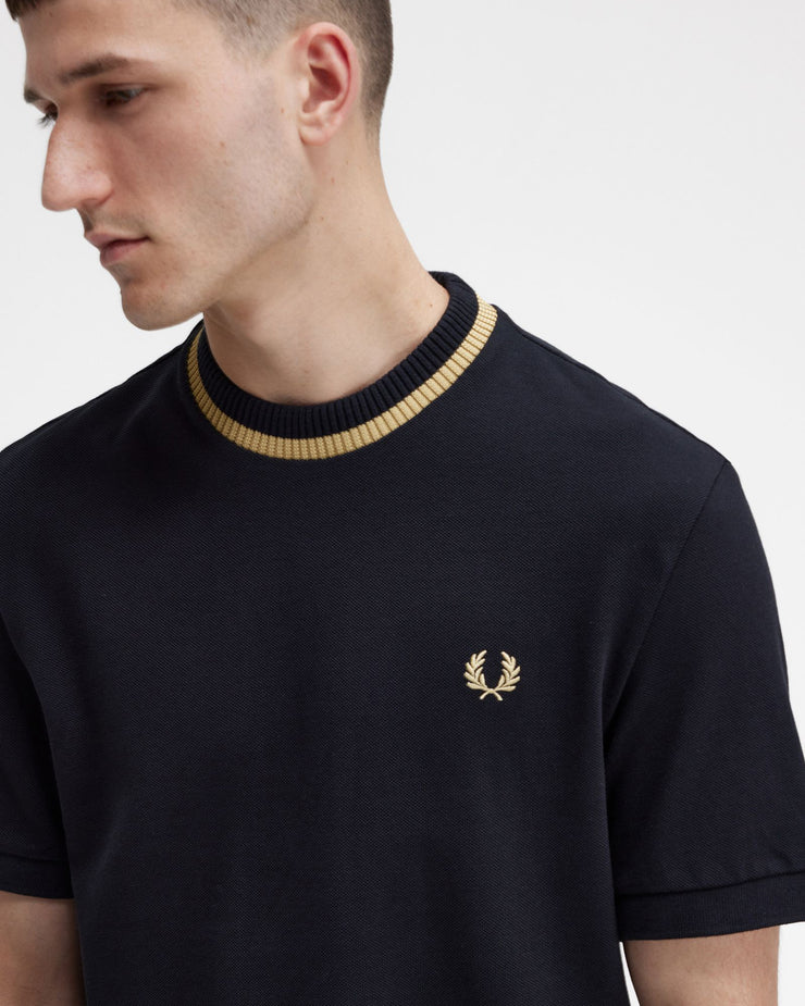 Fred Perry M7 Made In England Crew Neck Pique Tee - Black / Champagne | Fred Perry T Shirts | JEANSTORE