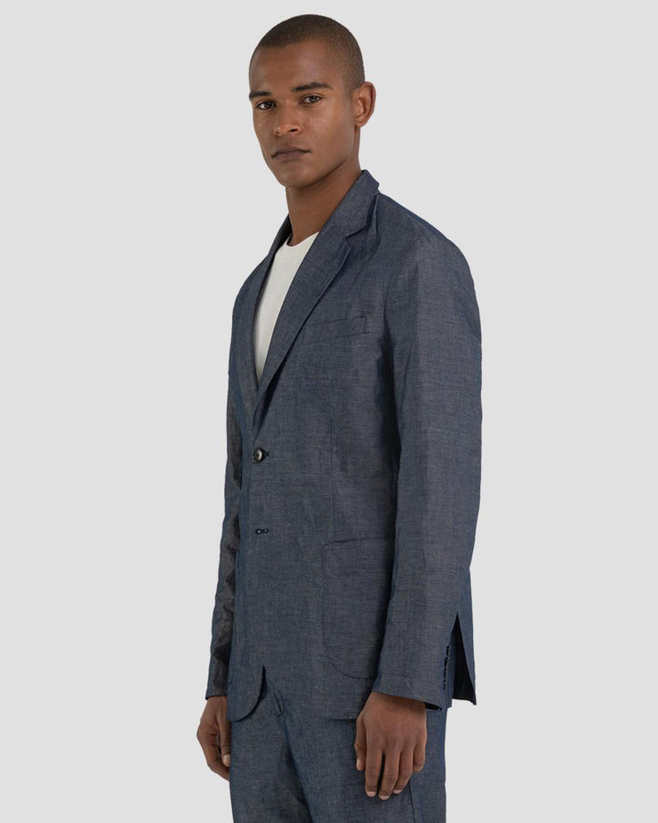 Replay Sartoriale Linen Denim Blazer Jacket - Rinsed Dark Blue