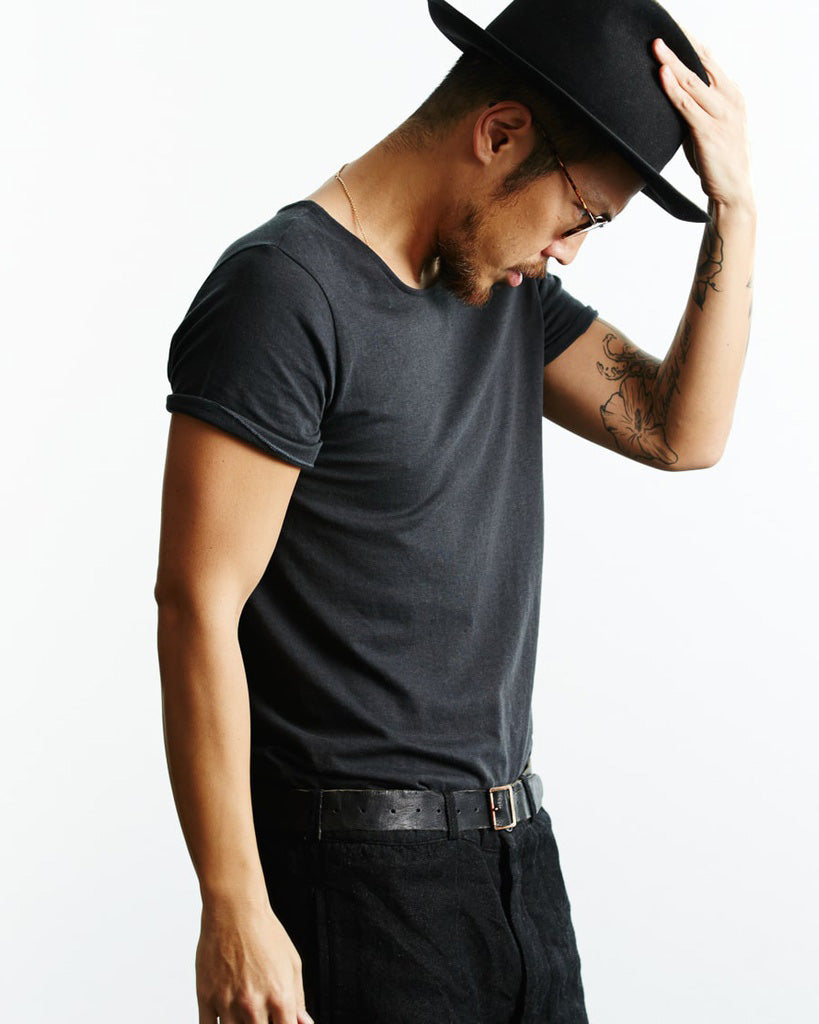 Merz b. Schwanen 114 4.6oz 1920s Loopwheeled Tee - Charcoal | Merz b. Schwanen T Shirts | JEANSTORE