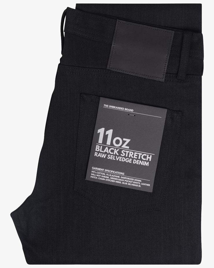 Unbranded UB144 Skinny Fit Mens Jeans - 11oz Solid Black Stretch Selvedge | The Unbranded Brand Jeans | JEANSTORE