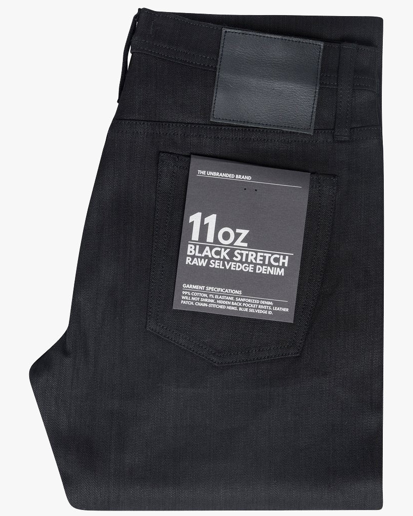 Unbranded UB244 Tapered Fit Mens Jeans - 11oz Solid Black Stretch Selvedge | The Unbranded Brand Jeans | JEANSTORE