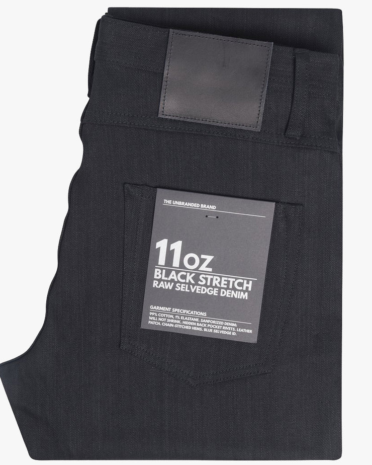 Unbranded UB344 Straight Fit Mens Jeans - 11oz Solid Black Stretch Selvedge | The Unbranded Brand Jeans | JEANSTORE