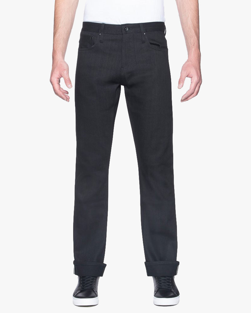 Unbranded UB344 Straight Fit Mens Jeans - 11oz Solid Black Stretch Selvedge | The Unbranded Brand Jeans | JEANSTORE