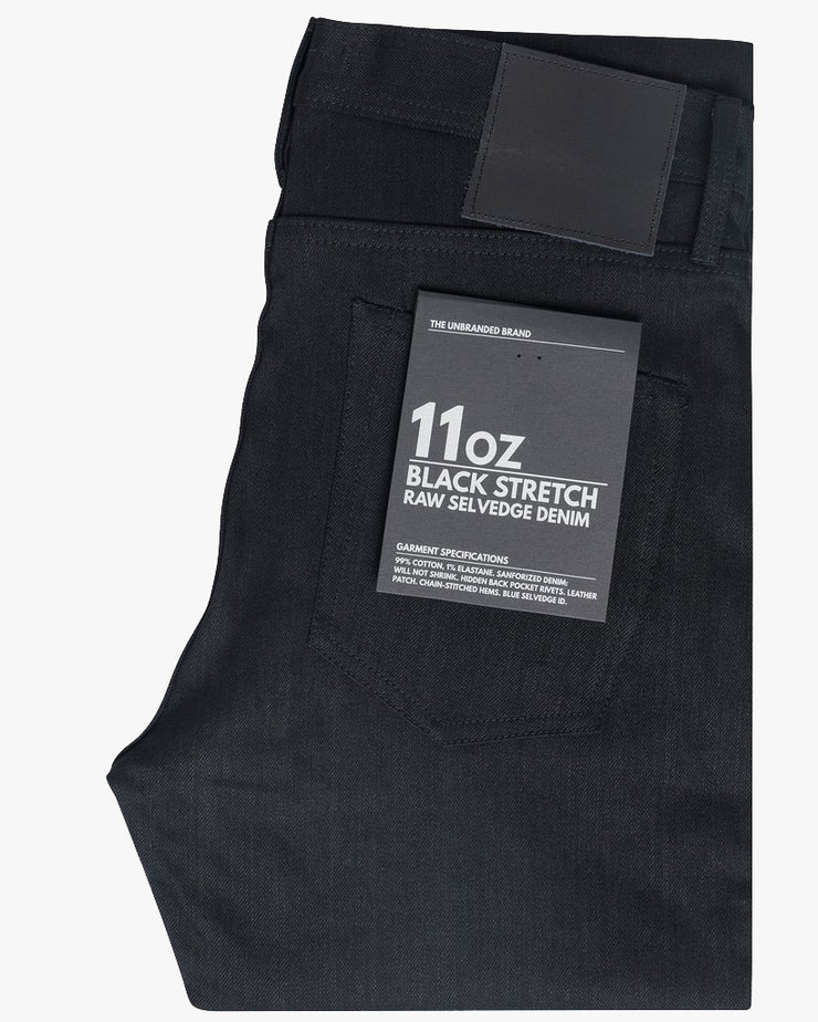 Unbranded UB444 Tight Fit Mens Jeans - 11oz Solid Black Stretch Selvedge | The Unbranded Brand Jeans | JEANSTORE